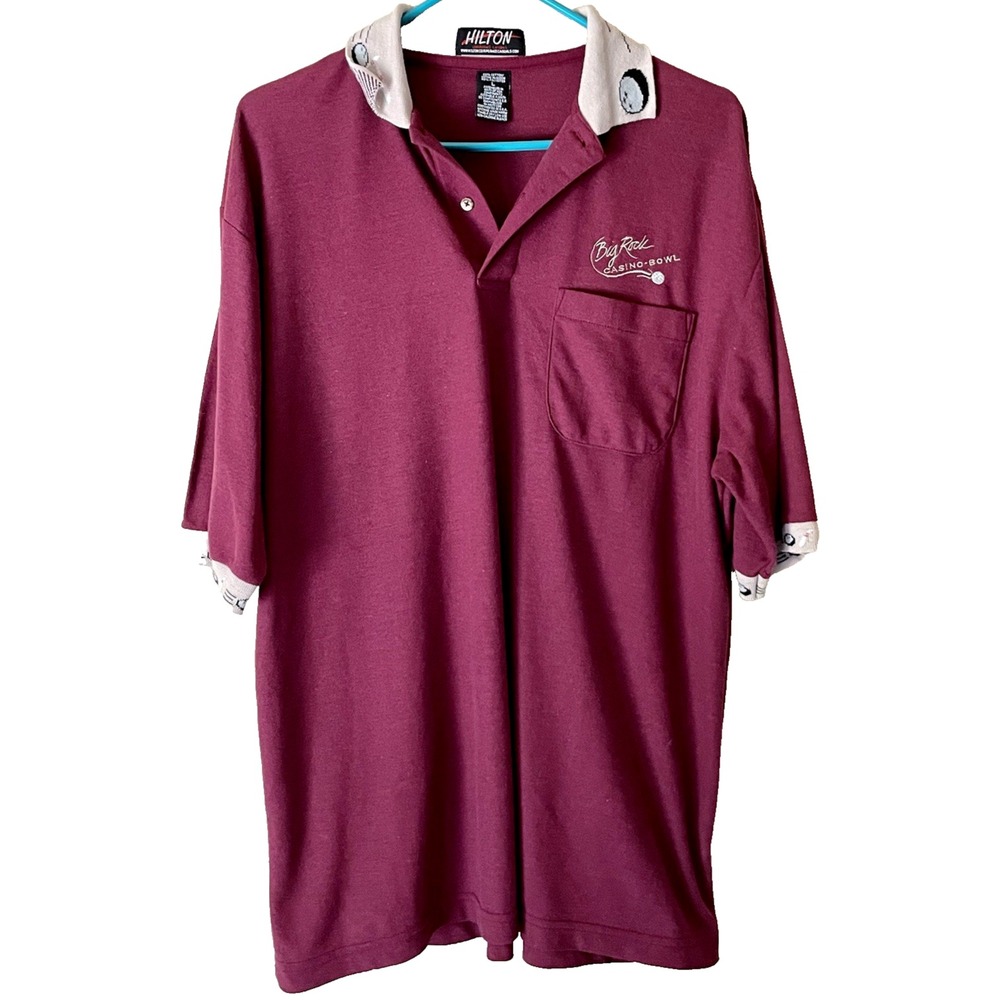 Hilton Big Rock Casino Bowl Espanola NM Polo Shirt Mens Large Maroon VTG Y2K
